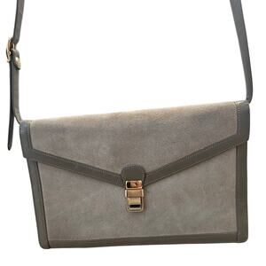 Vintage Susan Gail Original Gray Taupe Suede Leather Shoulder Purse Minimalist
